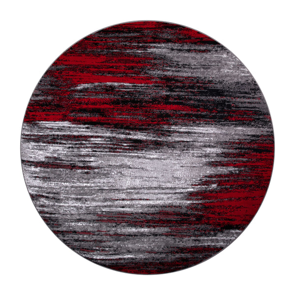 Lava,7' Round |#| Abstract Style Accent Area Rug - Scraped Pattern - Red & Gray - 7' x 7' Round