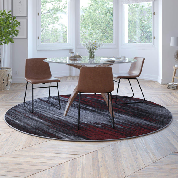 Lava,7' Round |#| Abstract Style Accent Area Rug - Scraped Pattern - Red & Gray - 7' x 7' Round