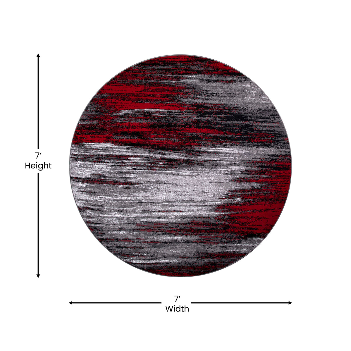 Lava,7' Round |#| Abstract Style Accent Area Rug - Scraped Pattern - Red & Gray - 7' x 7' Round