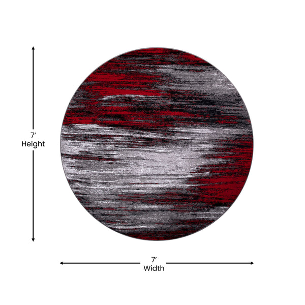 Lava,7' Round |#| Abstract Style Accent Area Rug - Scraped Pattern - Red & Gray - 7' x 7' Round
