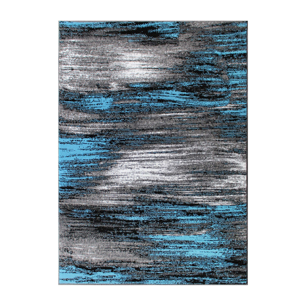 Blue,8' x 10' |#| Abstract Style Accent Area Rug - Blue & Gray Scraped Pattern - 8' x 10'