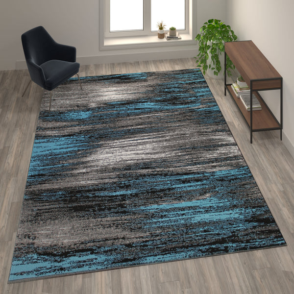 Blue,8' x 10' |#| Abstract Style Accent Area Rug - Blue & Gray Scraped Pattern - 8' x 10'