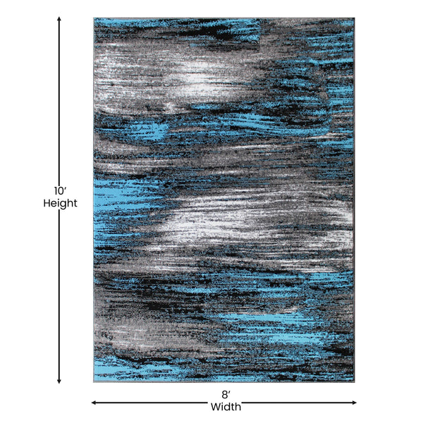 Blue,8' x 10' |#| Abstract Style Accent Area Rug - Blue & Gray Scraped Pattern - 8' x 10'