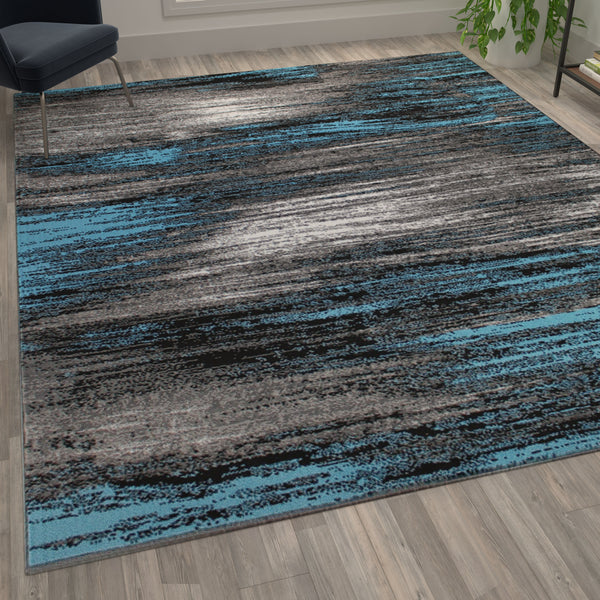 Blue,8' x 10' |#| Abstract Style Accent Area Rug - Blue & Gray Scraped Pattern - 8' x 10'