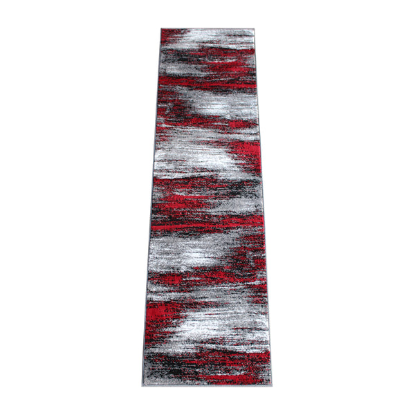 Red,2' x 7' |#| Abstract Style Accent Area Rug - Orange & Gray Scraped Pattern - 2' x 7'