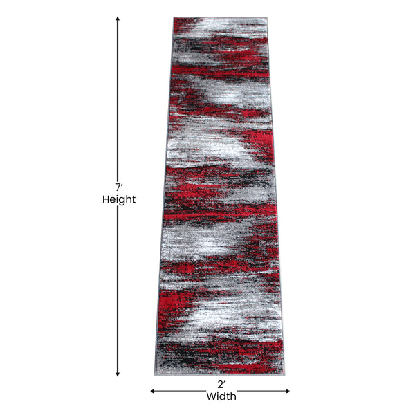 Red,2' x 7' |#| Abstract Style Accent Area Rug - Orange & Gray Scraped Pattern - 2' x 7'