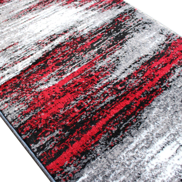 Red,2' x 7' |#| Abstract Style Accent Area Rug - Orange & Gray Scraped Pattern - 2' x 7'