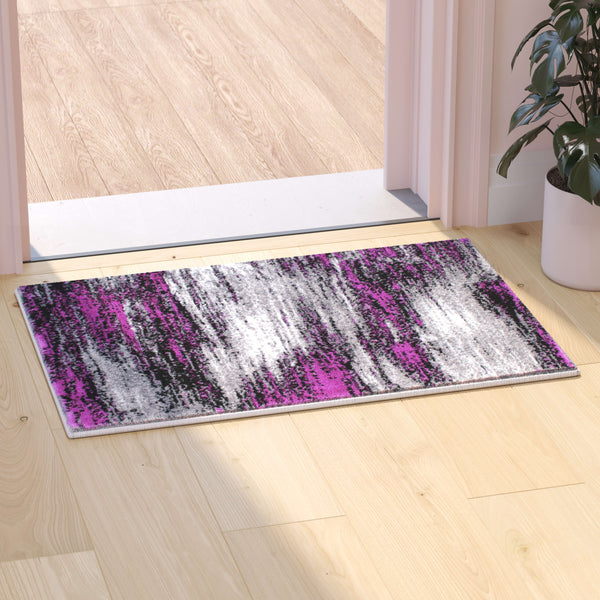 Purple,2' x 3' |#| Abstract Style Accent Area Rug - Purple & Gray Scraped Pattern - 2' x 3'