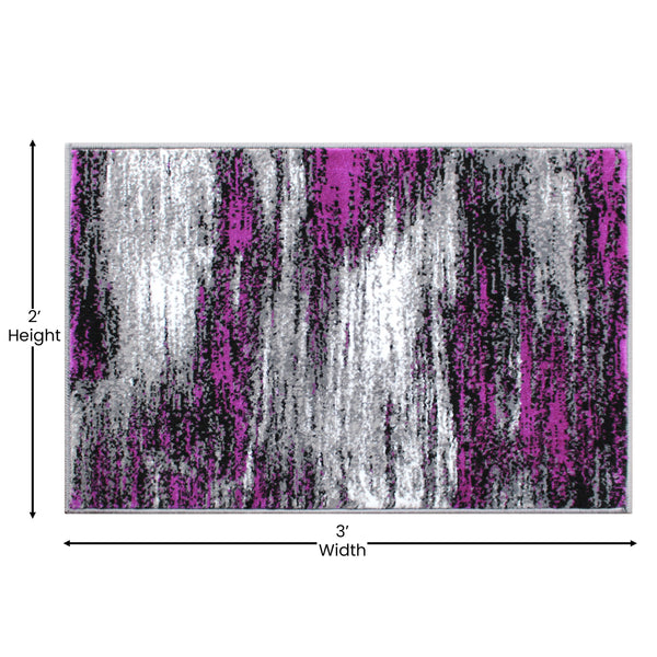 Purple,2' x 3' |#| Abstract Style Accent Area Rug - Purple & Gray Scraped Pattern - 2' x 3'