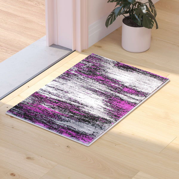 Purple,2' x 3' |#| Abstract Style Accent Area Rug - Purple & Gray Scraped Pattern - 2' x 3'