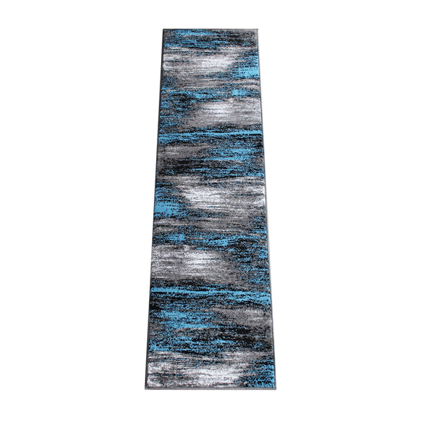 Blue,2' x 7' |#| Abstract Style Accent Area Rug - Blue Scraped Pattern - 2' x 7'