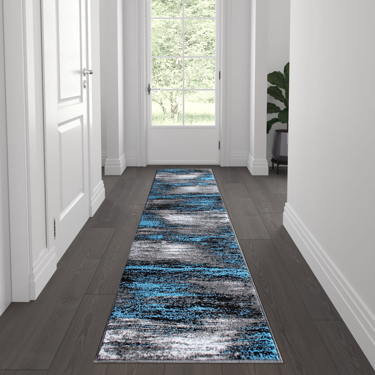 Blue,2' x 7' |#| Abstract Style Accent Area Rug - Blue Scraped Pattern - 2' x 7'