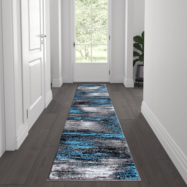 Blue,2' x 7' |#| Abstract Style Accent Area Rug - Blue Scraped Pattern - 2' x 7'
