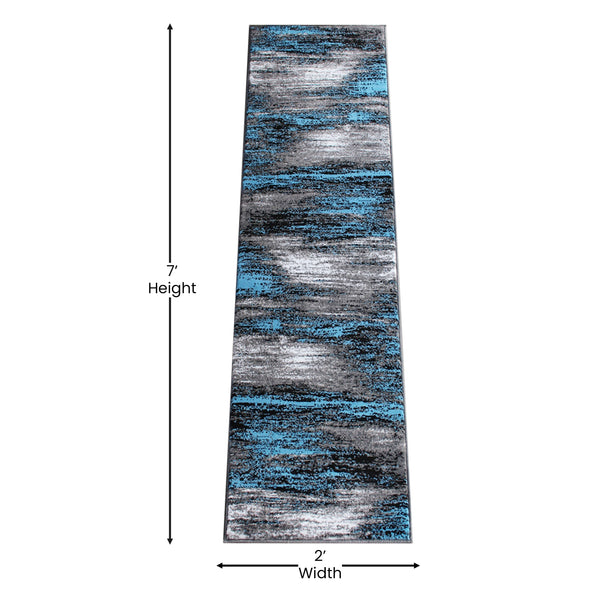 Blue,2' x 7' |#| Abstract Style Accent Area Rug - Blue Scraped Pattern - 2' x 7'