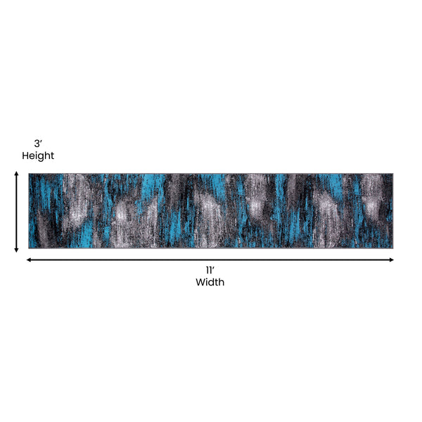 Blue,2' x 10' |#| Abstract Style Accent Area Rug - Blue & Gray Scraped Pattern - 2' x 10'