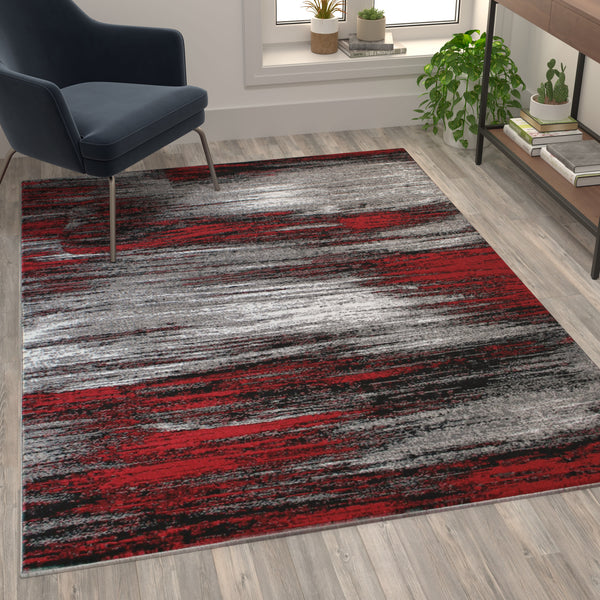 Red,5' x 7' |#| Abstract Style Accent Area Rug - Red & Gray Scraped Pattern - 5' x 7'
