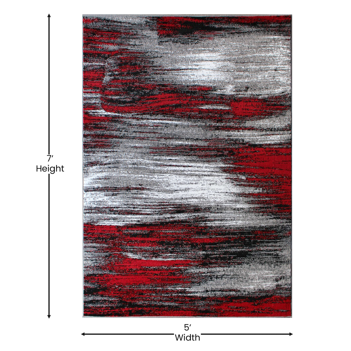 Red,5' x 7' |#| Abstract Style Accent Area Rug - Red & Gray Scraped Pattern - 5' x 7'