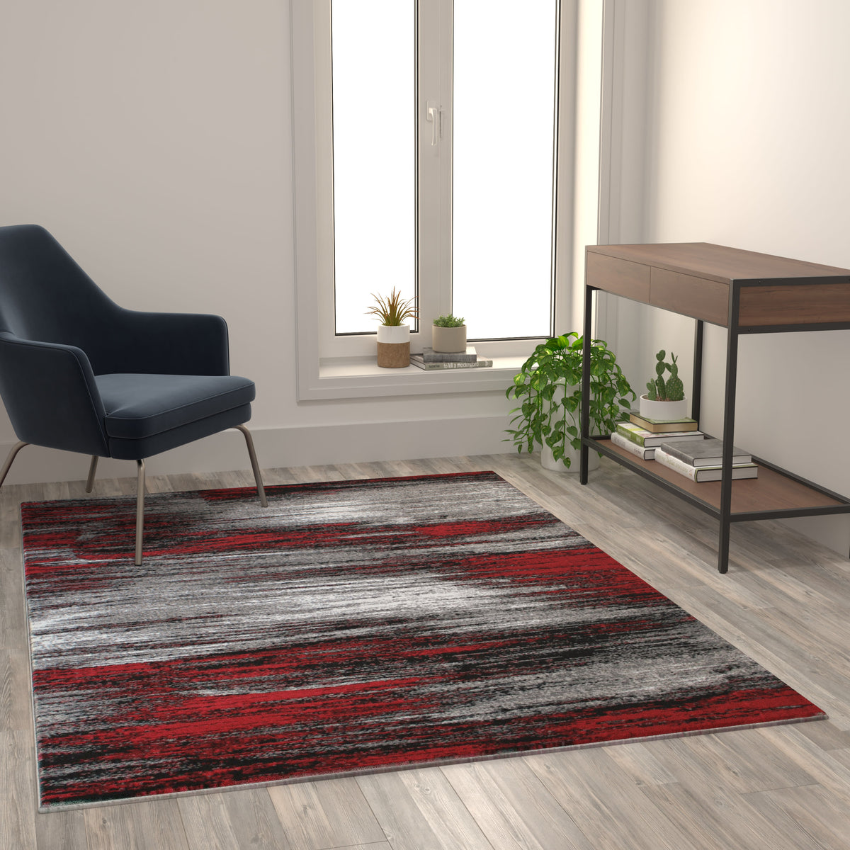 Red,5' x 7' |#| Abstract Style Accent Area Rug - Red & Gray Scraped Pattern - 5' x 7'