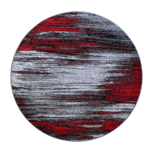Red,5' Round |#| Abstract Style Accent Area Rug - Scraped Pattern - Red & Gray - 5' x 5' Round