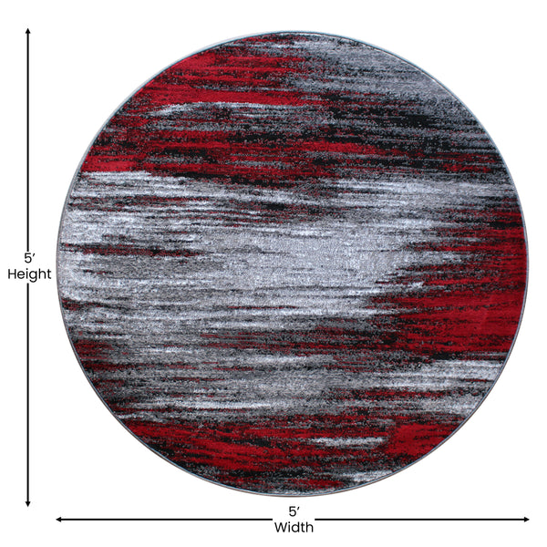Red,5' Round |#| Abstract Style Accent Area Rug - Scraped Pattern - Red & Gray - 5' x 5' Round