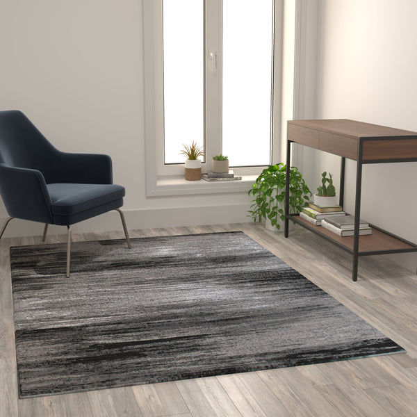 Grey,5' x 7' |#| Abstract Style Accent Area Rug - Gray Scraped Pattern - 5' x 7'
