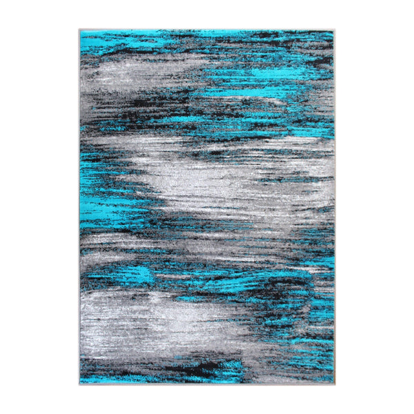 Turquoise,6' x 9' |#| Abstract Style Accent Area Rug - Turquoise & Gray Scraped Pattern - 6' x 9'