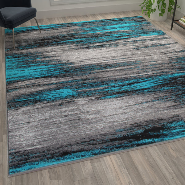 Turquoise,6' x 9' |#| Abstract Style Accent Area Rug - Turquoise & Gray Scraped Pattern - 6' x 9'