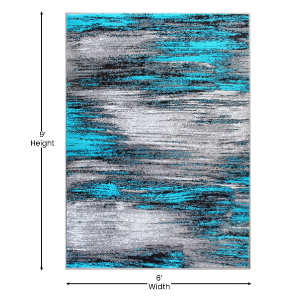 Turquoise,6' x 9' |#| Abstract Style Accent Area Rug - Turquoise & Gray Scraped Pattern - 6' x 9'