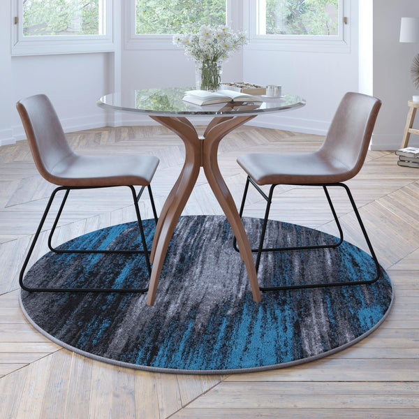 Blue,5' Round |#| Abstract Style Accent Area Rug - Scraped Pattern - Blue & Gray - 5' x 5' Round