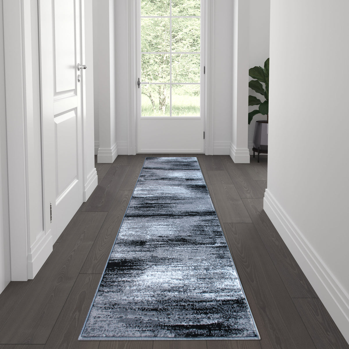 Grey,2' x 7' |#| Abstract Style Accent Area Rug - Gray Scraped Pattern - 2' x 7'