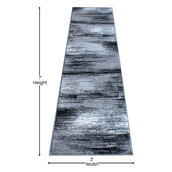 Grey,2' x 7' |#| Abstract Style Accent Area Rug - Gray Scraped Pattern - 2' x 7'