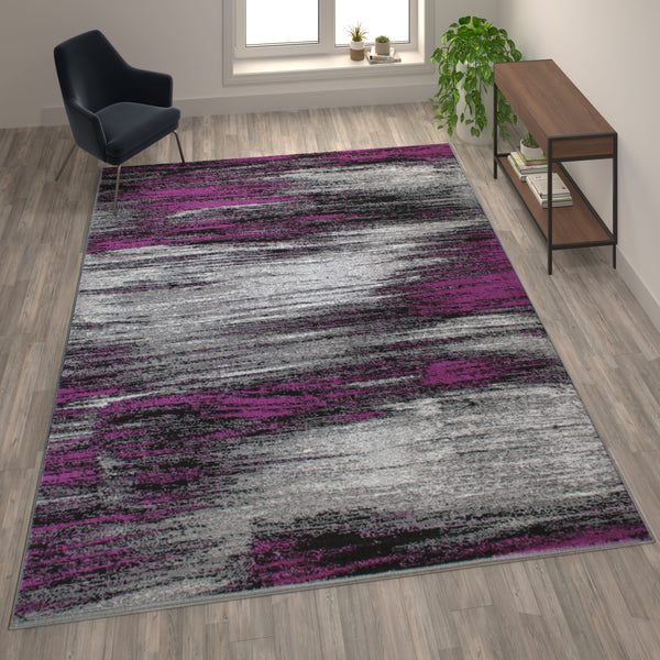 Purple,8' x 10' |#| Abstract Style Accent Area Rug - Purple & Gray Scraped Pattern - 8' x 10'