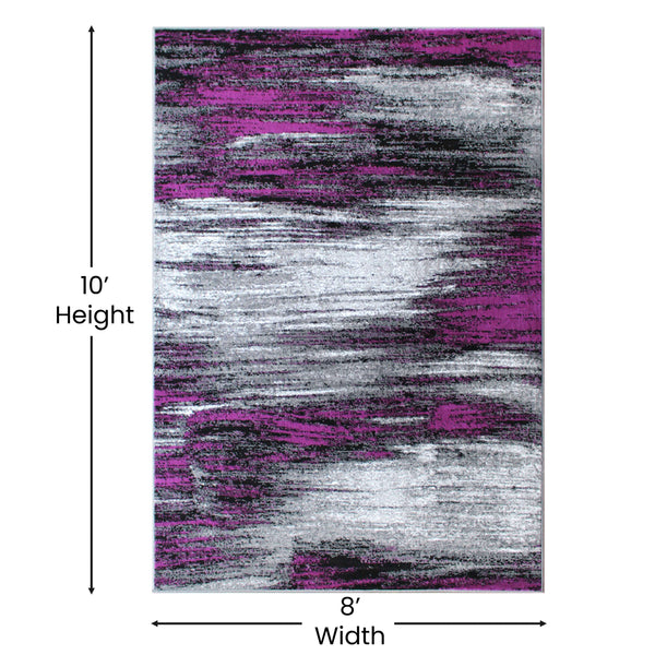 Purple,8' x 10' |#| Abstract Style Accent Area Rug - Purple & Gray Scraped Pattern - 8' x 10'
