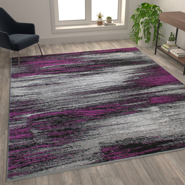 Purple,8' x 10' |#| Abstract Style Accent Area Rug - Purple & Gray Scraped Pattern - 8' x 10'