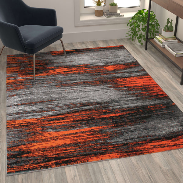 Orange,5' x 7' |#| Abstract Style Accent Area Rug - Orange & Gray Scraped Pattern - 5' x 7'