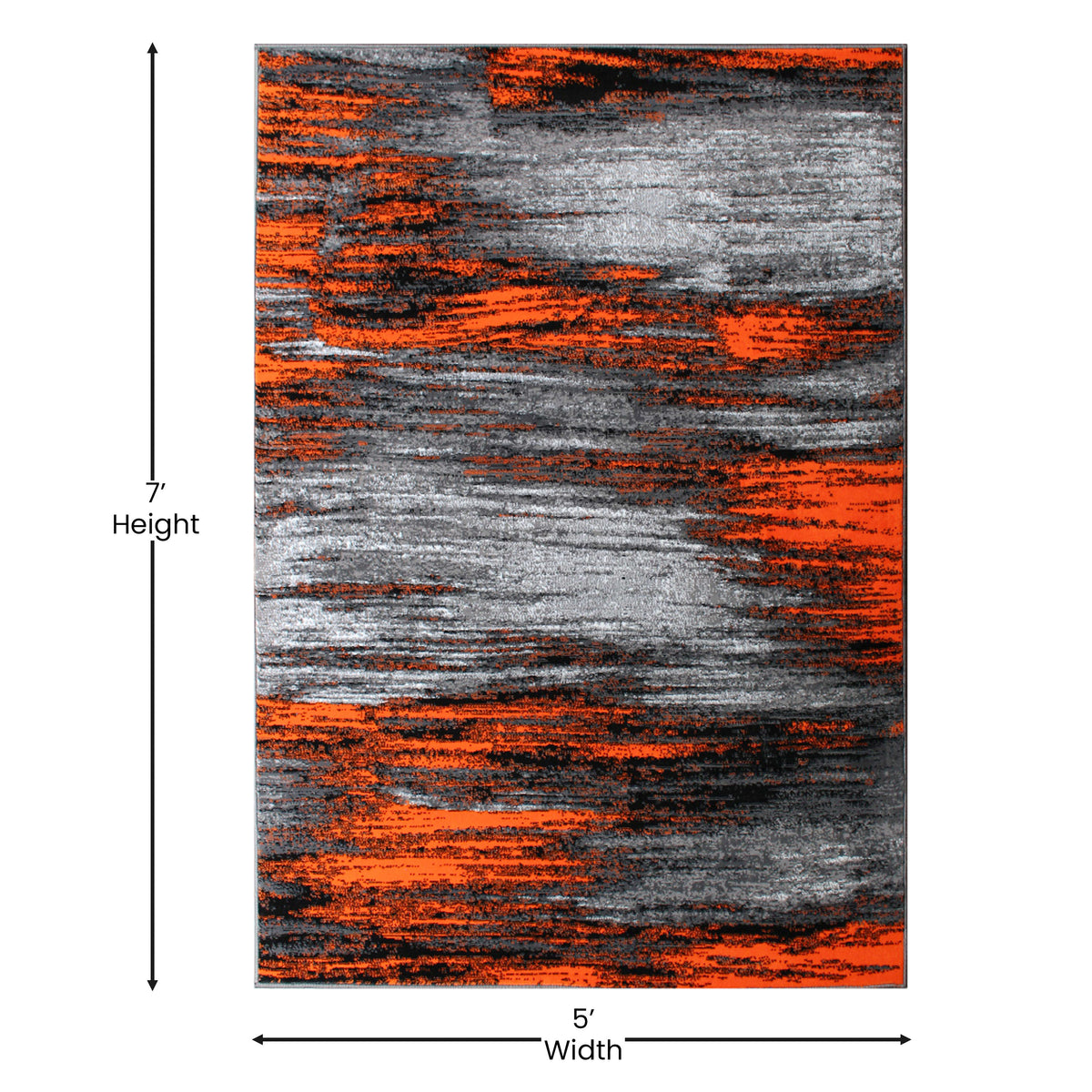 Orange,5' x 7' |#| Abstract Style Accent Area Rug - Orange & Gray Scraped Pattern - 5' x 7'
