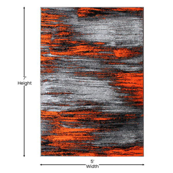 Orange,5' x 7' |#| Abstract Style Accent Area Rug - Orange & Gray Scraped Pattern - 5' x 7'