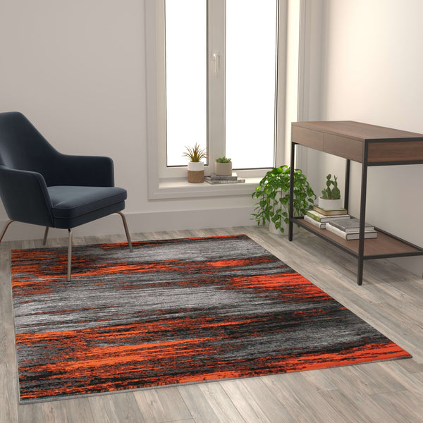 Orange,5' x 7' |#| Abstract Style Accent Area Rug - Orange & Gray Scraped Pattern - 5' x 7'