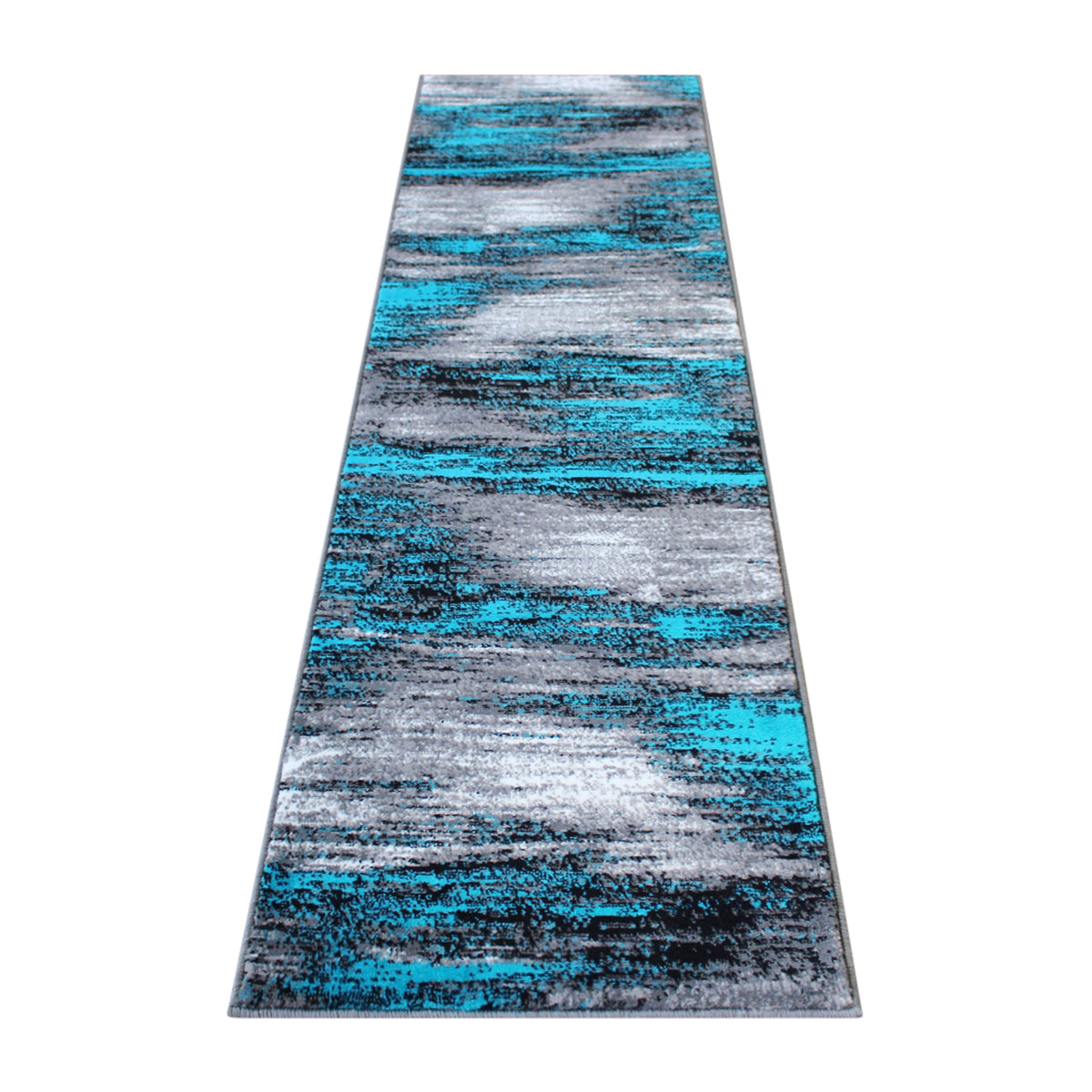 Turquoise,2' x 7' |#| Abstract Style Accent Area Rug - Turquoise & Gray Scraped Pattern - 2' x 7'