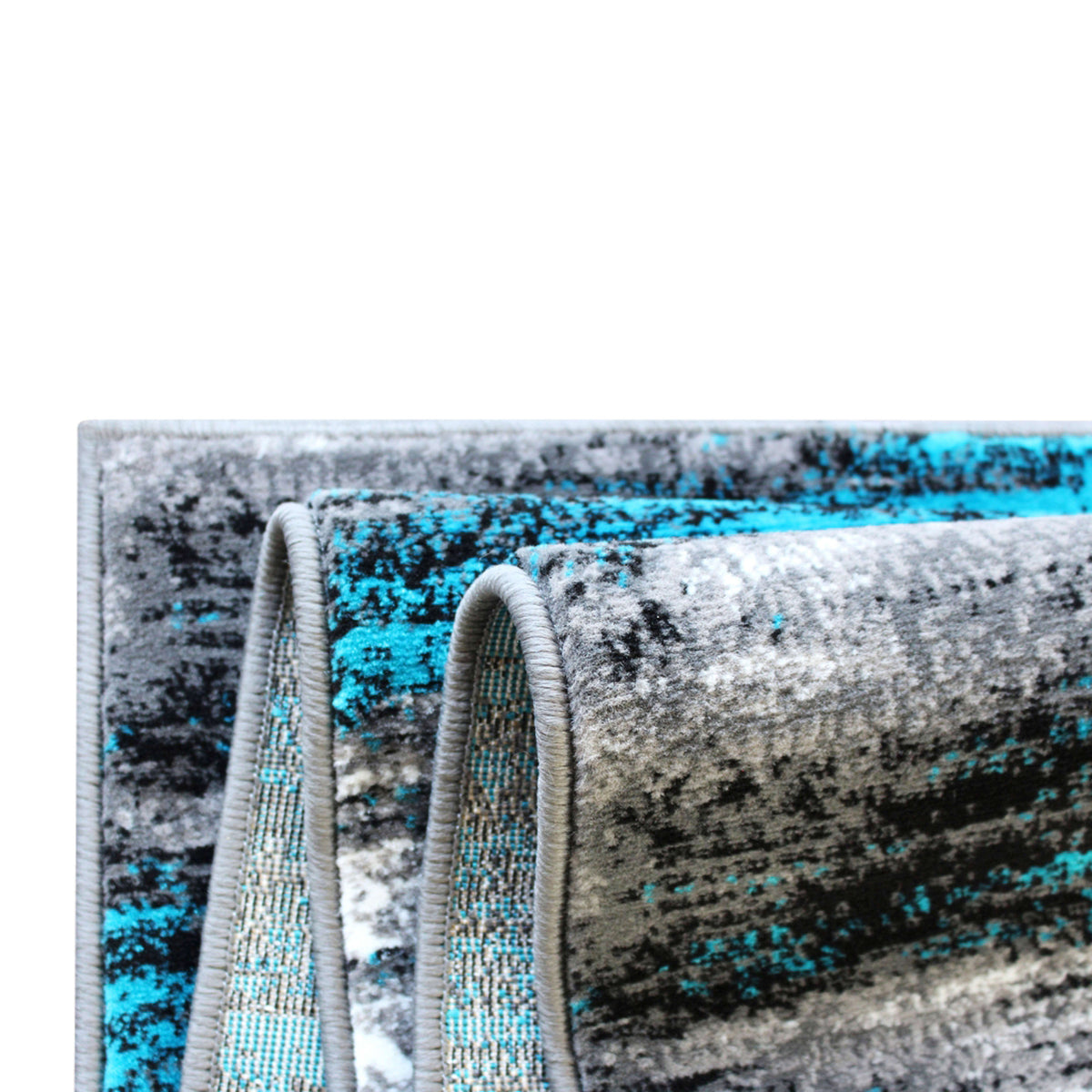 Turquoise,2' x 7' |#| Abstract Style Accent Area Rug - Turquoise & Gray Scraped Pattern - 2' x 7'