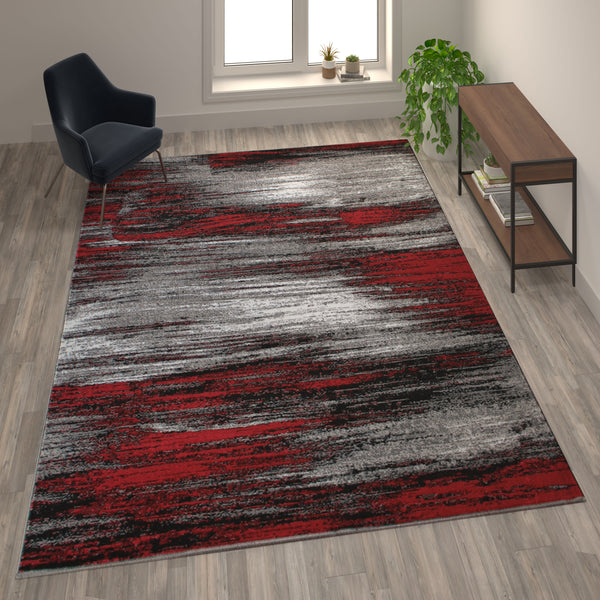 Red,8' x 10' |#| Abstract Style Accent Area Rug - Red & Gray Scraped Pattern - 8' x 10'