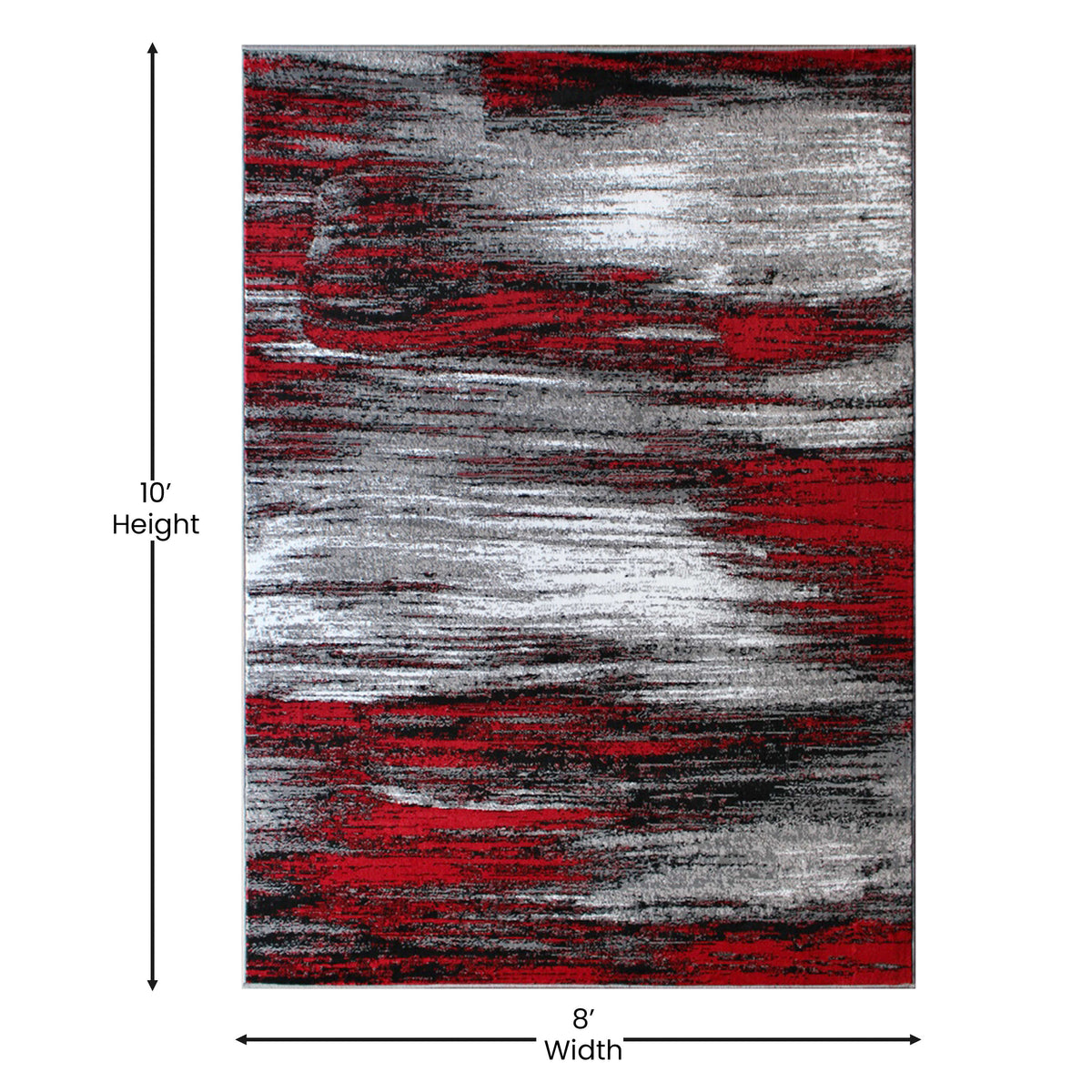 Red,8' x 10' |#| Abstract Style Accent Area Rug - Red & Gray Scraped Pattern - 8' x 10'