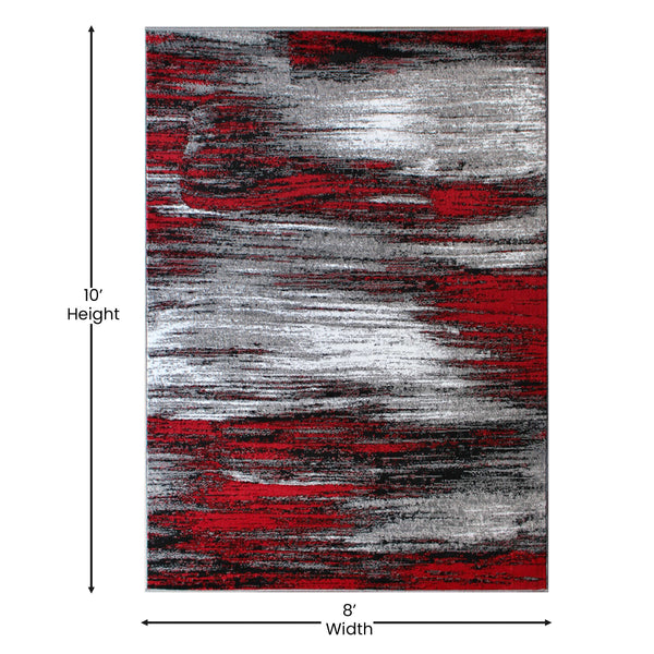 Red,8' x 10' |#| Abstract Style Accent Area Rug - Red & Gray Scraped Pattern - 8' x 10'