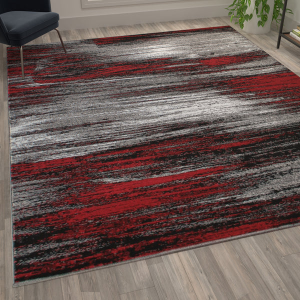 Red,8' x 10' |#| Abstract Style Accent Area Rug - Red & Gray Scraped Pattern - 8' x 10'