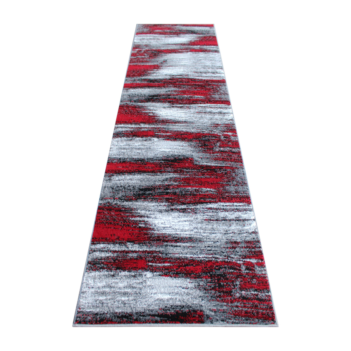 Red,2' x 10' |#| Abstract Style Accent Area Rug - Red & Gray Scraped Pattern - 2' x 10'