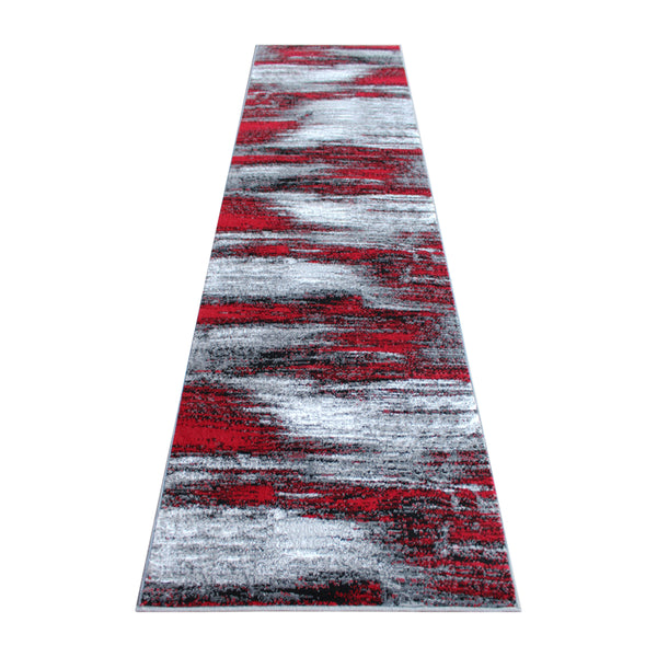 Red,2' x 10' |#| Abstract Style Accent Area Rug - Red & Gray Scraped Pattern - 2' x 10'