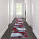 Red,2' x 10' |#| Abstract Style Accent Area Rug - Red & Gray Scraped Pattern - 2' x 10'