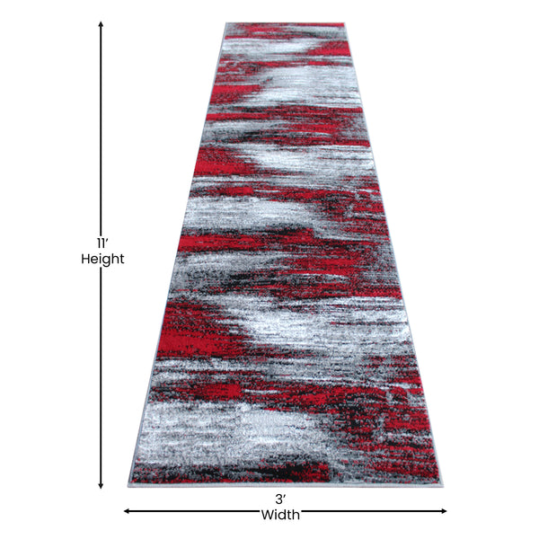 Red,2' x 10' |#| Abstract Style Accent Area Rug - Red & Gray Scraped Pattern - 2' x 10'