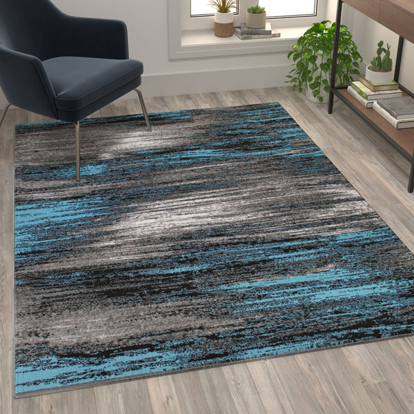 Blue,5' x 7' |#| Abstract Style Accent Area Rug - Blue Scraped Pattern - 5' x 7'