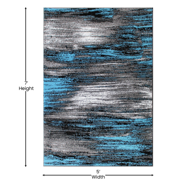 Blue,5' x 7' |#| Abstract Style Accent Area Rug - Blue Scraped Pattern - 5' x 7'